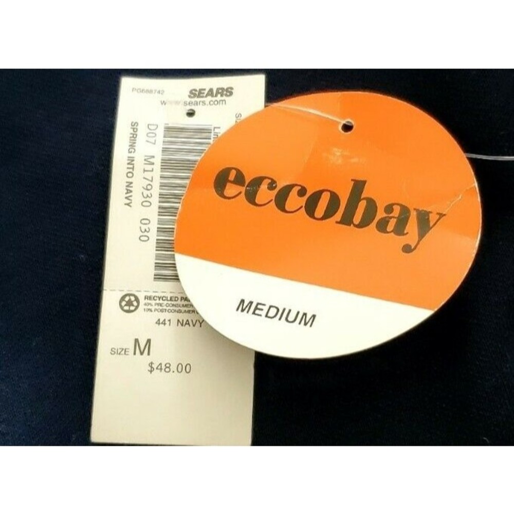 Eccobay Womens Sz M 2 in 1 Blue Ivory trim Sweater Long Sleeve Knit Top NWT - Picture 5 of 6